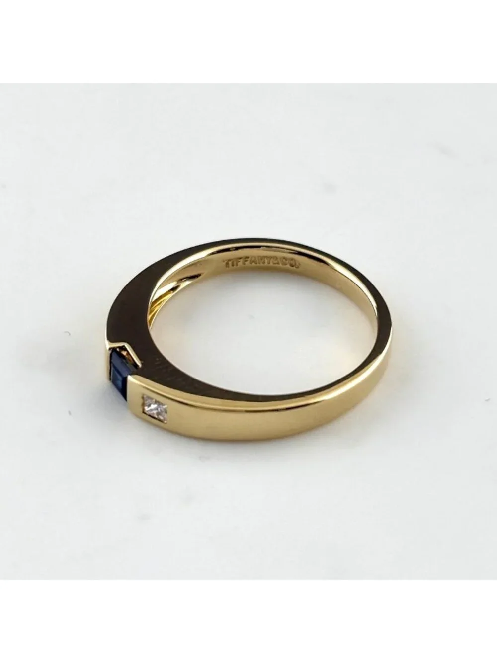 Tiffany & Co Sapphire Yellow Gold Ring Pave Diamond